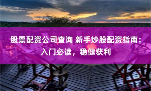 股票配资公司查询 新手炒股配资指南：入门必读，稳健获利